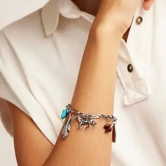 Free People Charmed Life Charm Bracelet- Silver Western Combo - Picture 2 of 6